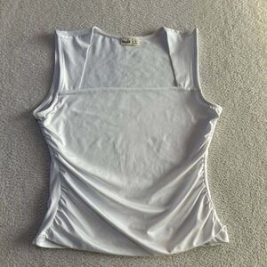 Envie Tank Top L White Ruched Sides Sleeveless Fitted Stretch Tee Casual Blouse